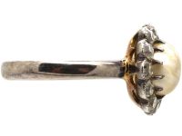 Early 20th Century 18ct White Gold, Natural Pearl & Diamond Cluster Ring