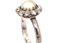 Early 20th Century 18ct White Gold, Natural Pearl & Diamond Cluster Ring