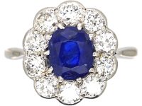 Early 20th Century Platinum, Sapphire & Diamond Oval Cluster Ring