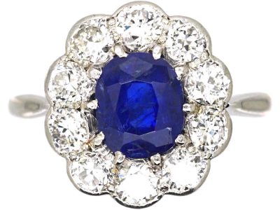 Early 20th Century Platinum, Sapphire & Diamond Oval Cluster Ring
