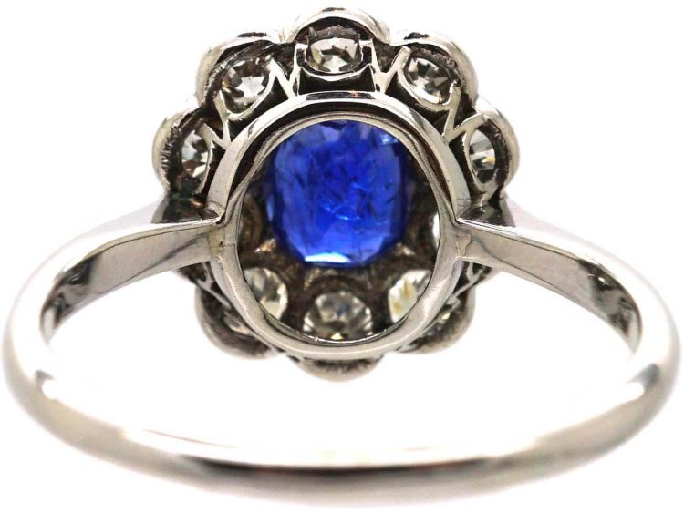 Early 20th Century Platinum, Sapphire & Diamond Oval Cluster Ring