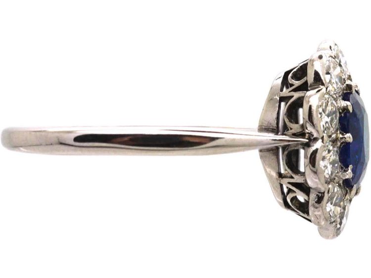 Early 20th Century Platinum, Sapphire & Diamond Oval Cluster Ring