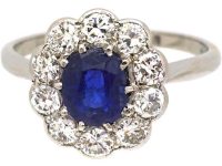 Early 20th Century Platinum, Sapphire & Diamond Oval Cluster Ring