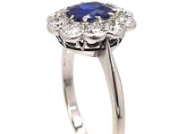 Early 20th Century Platinum, Sapphire & Diamond Oval Cluster Ring