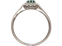 Art Deco 18ct White Gold & Platinum Emerald & Diamond Rectangular Ring
