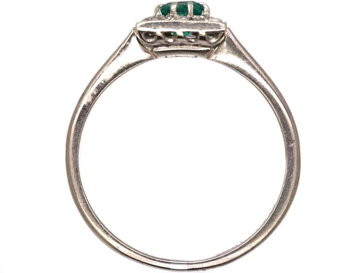Art Deco 18ct White Gold & Platinum Emerald & Diamond Rectangular Ring