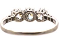 Early 20th Century 18ct White Gold & Platinum, Three Stone Diamond Ring with Diamond set Shoulders