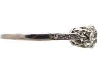 Early 20th Century 18ct White Gold & Platinum, Three Stone Diamond Ring with Diamond set Shoulders