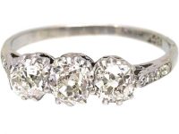 Early 20th Century 18ct White Gold & Platinum, Three Stone Diamond Ring with Diamond set Shoulders