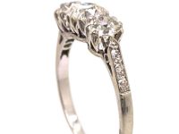 Early 20th Century 18ct White Gold & Platinum, Three Stone Diamond Ring with Diamond set Shoulders