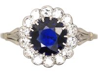 Early 20th Century 18ct White Gold Sapphire & Diamond Cluster Ring