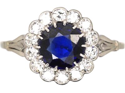 Early 20th Century Platinum, Sapphire & Diamond Cluster Ring