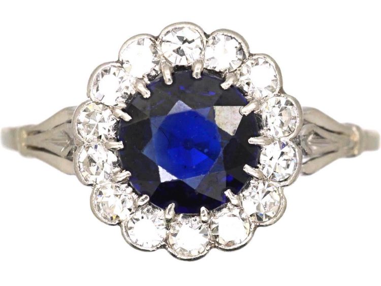 Early 20th Century 18ct White Gold Sapphire & Diamond Cluster Ring