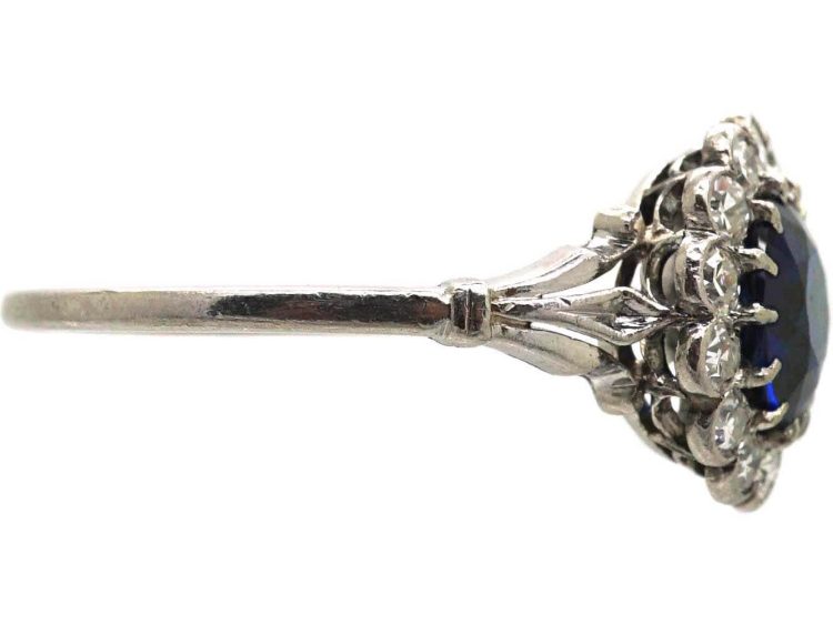 Early 20th Century 18ct White Gold Sapphire & Diamond Cluster Ring