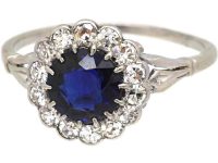 Early 20th Century 18ct White Gold Sapphire & Diamond Cluster Ring