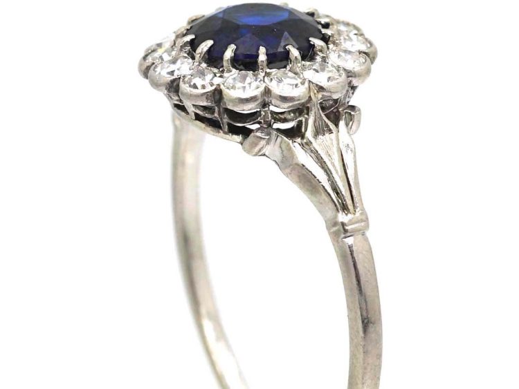 Early 20th Century 18ct White Gold Sapphire & Diamond Cluster Ring