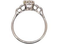 Art Deco Platinum Solitaire Diamond Ring with Step Cut Shoulders set with Baguette Diamonds