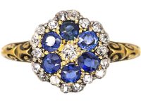 Edwardian 18ct Gold Sapphire & Diamond Flower Cluster Ring