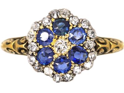 Edwardian 18ct Gold Sapphire & Diamond Flower Cluster Ring
