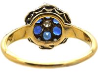 Edwardian 18ct Gold Sapphire & Diamond Flower Cluster Ring