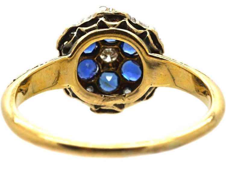 Edwardian 18ct Gold Sapphire & Diamond Flower Cluster Ring