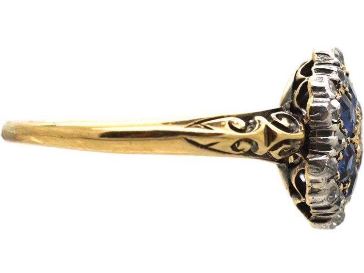 Edwardian 18ct Gold Sapphire & Diamond Flower Cluster Ring