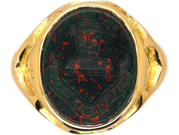 Victorian 15ct Gold Signet Ring with Bloodstone Intaglio of a Man's Head