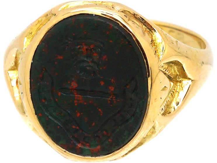 Victorian 15ct Gold Signet Ring with Bloodstone Intaglio of a Man's Head