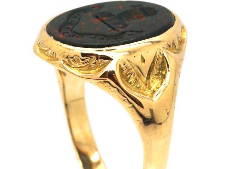 Victorian 15ct Gold Signet Ring with Bloodstone Intaglio of a Man's Head