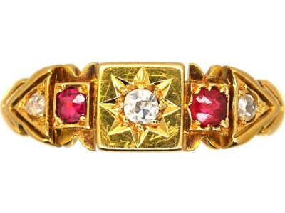 Edwardian 18ct Gold Gypsy Ring set with Rubies & Diamonds