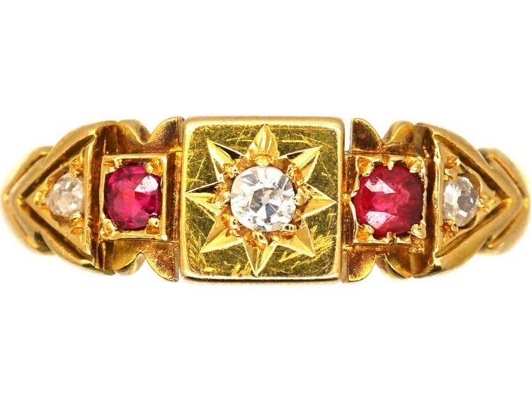 Edwardian 18ct Gold Gypsy Ring set with Rubies & Diamonds