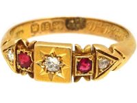 Edwardian 18ct Gold Gypsy Ring set with Rubies & Diamonds