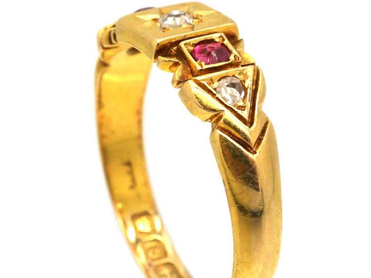 Edwardian 18ct Gold Gypsy Ring set with Rubies & Diamonds