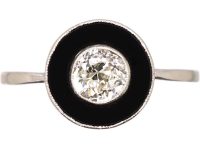 Art Deco Platinum Target Ring set with Onyx & a Diamond