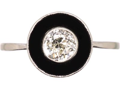 Art Deco Platinum Target Ring set with Onyx & a Diamond