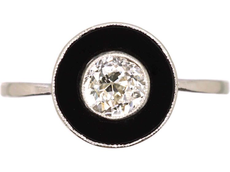 Art Deco Platinum Target Ring set with Onyx & a Diamond