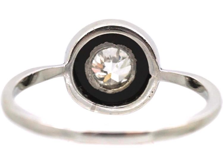 Art Deco Platinum Target Ring set with Onyx & a Diamond