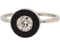 Art Deco Platinum Target Ring set with Onyx & a Diamond
