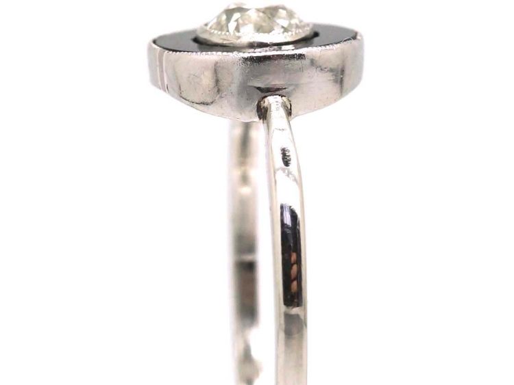 Art Deco Platinum Target Ring set with Onyx & a Diamond