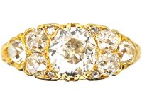 Victorian 18ct Gold Old Mine Cut Diamond Carved Half Hoop Ring