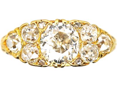 Victorian 18ct Gold Old Mine Cut Diamond Carved Half Hoop Ring