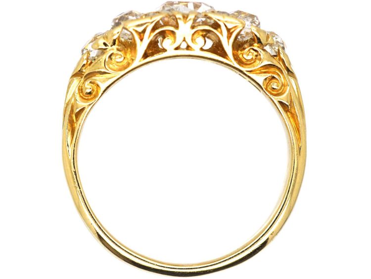 Victorian 18ct Gold Old Mine Cut Diamond Carved Half Hoop Ring