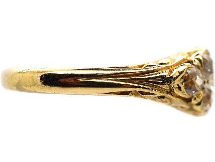 Victorian 18ct Gold Old Mine Cut Diamond Carved Half Hoop Ring