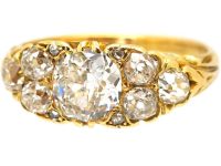 Victorian 18ct Gold Old Mine Cut Diamond Carved Half Hoop Ring