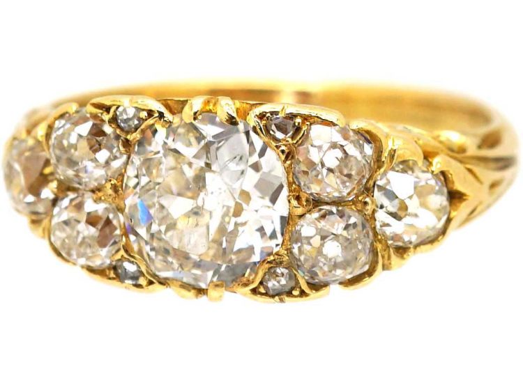 Victorian 18ct Gold Old Mine Cut Diamond Carved Half Hoop Ring