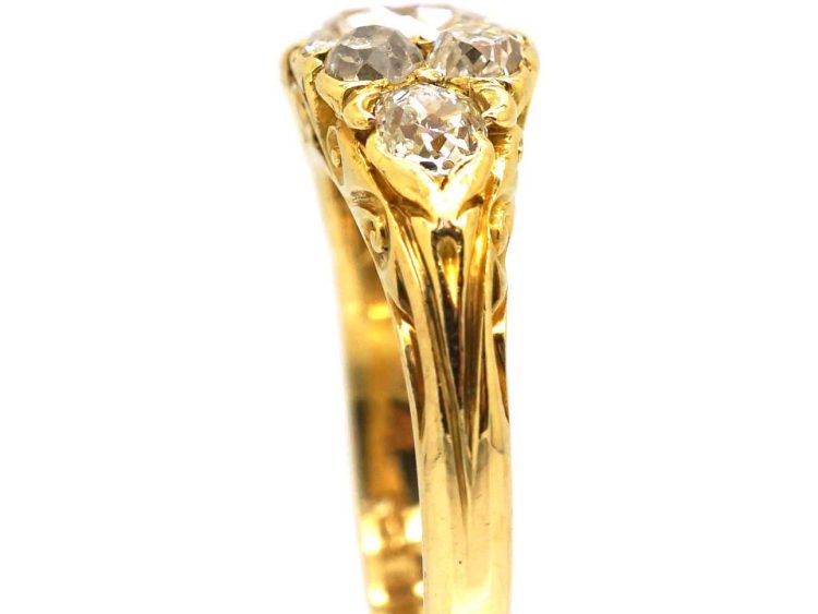 Victorian 18ct Gold Old Mine Cut Diamond Carved Half Hoop Ring
