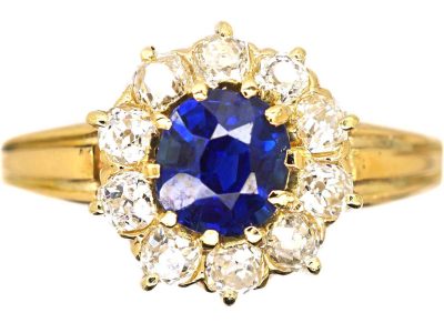 Edwardian 18ct Gold, Sapphire & Diamond Cluster Ring