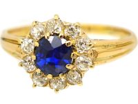 Edwardian 18ct Gold, Sapphire & Diamond Cluster Ring