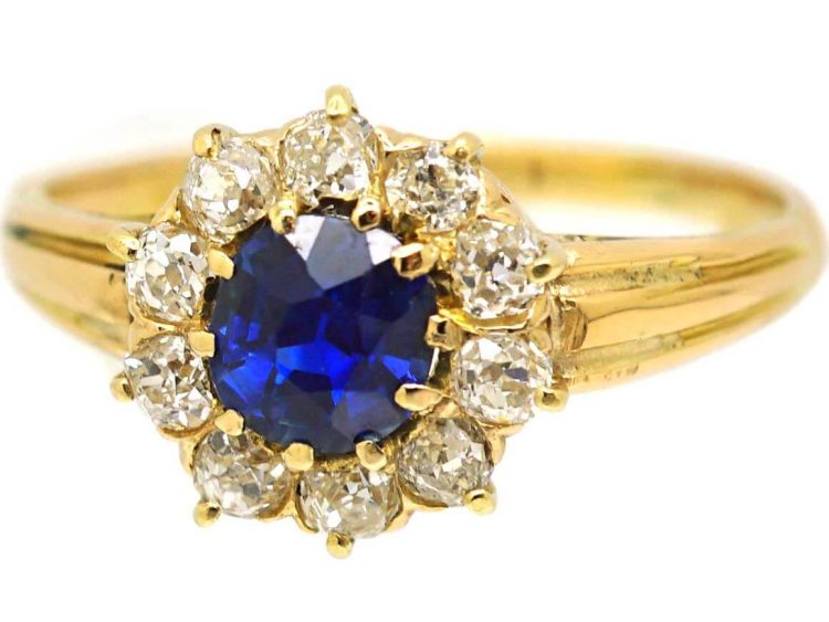 Edwardian 18ct Gold, Sapphire & Diamond Cluster Ring