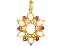 Vintage 9ct Gold Pendant set with Moonstones & Rubies
